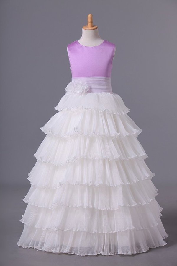 2024 Flower Girl Dresses Ball Gown Scoop Floor Length P843XD8R