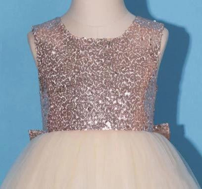 Princess Gold Sequin Shiny Round Neck Flower Girl Dresses with Bowknot, Baby Dresses STF15589