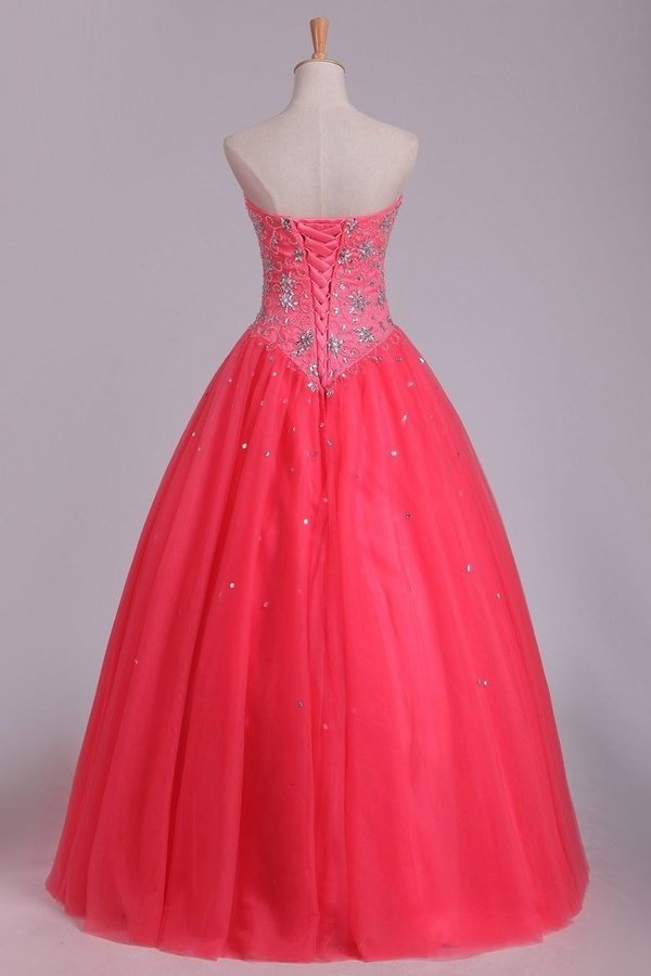 2024 Quinceanera Dresses Ball Gown Sweetheart Floor Length Beaded PCFGEZRY