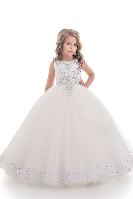 2024 Flower Girl Dresses Ball Gown Scoop Open Back Tulle PRA8DHE2