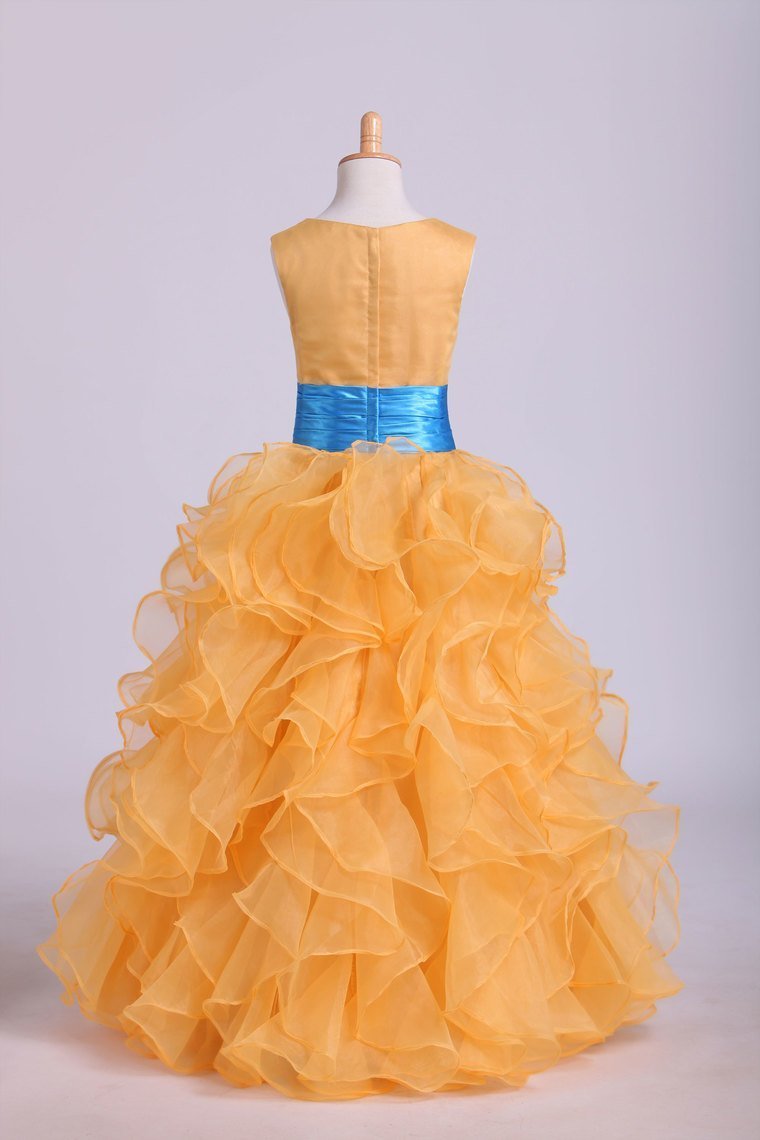 2024 Flower Girl Dresses Ball Gown Scoop Floor Length Organza