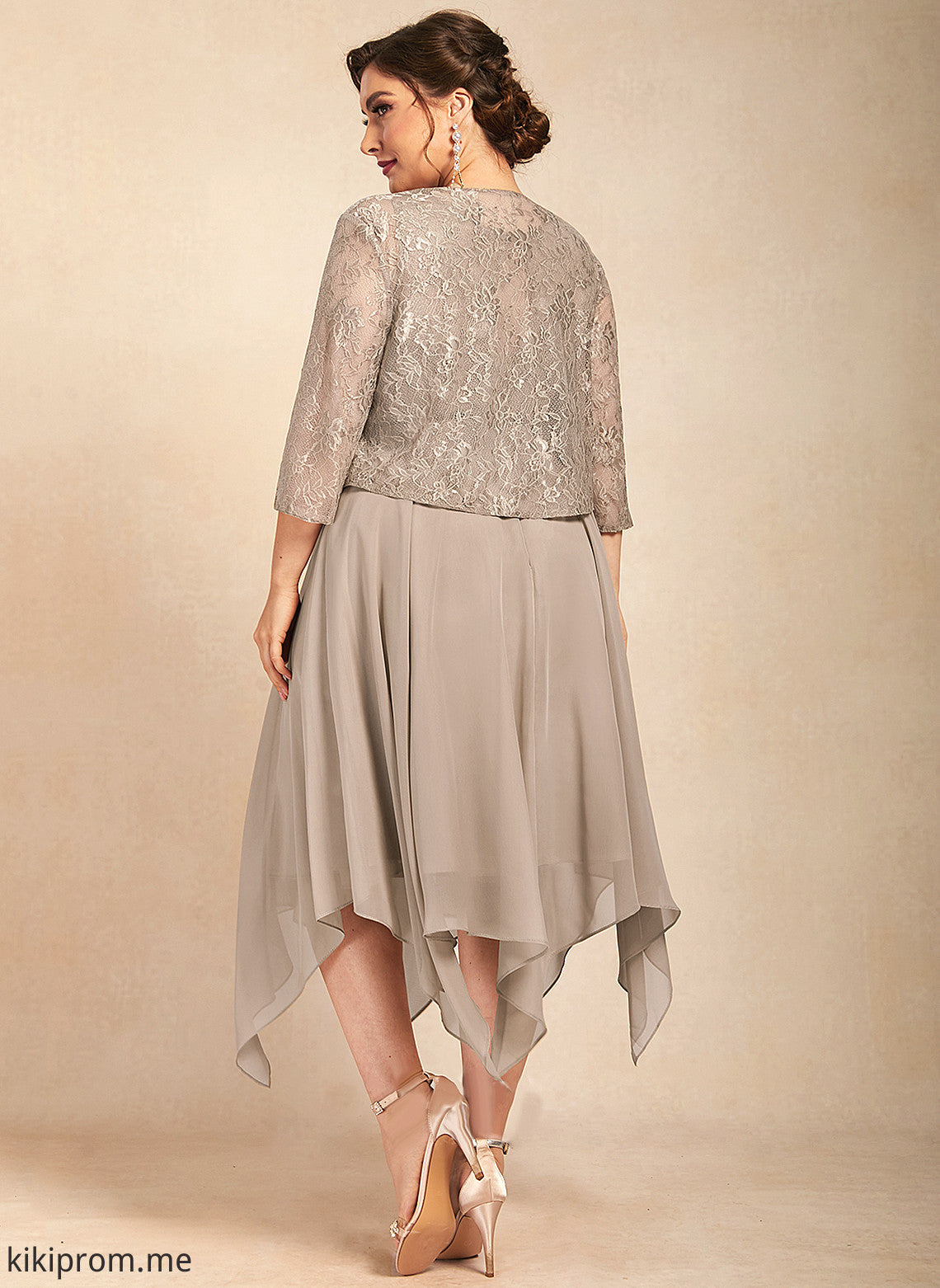 the Bow(s) Mother of the Bride Dresses Scoop Mother Lace Tea-Length With of Ashlee Neck Dress Chiffon Bride A-Line