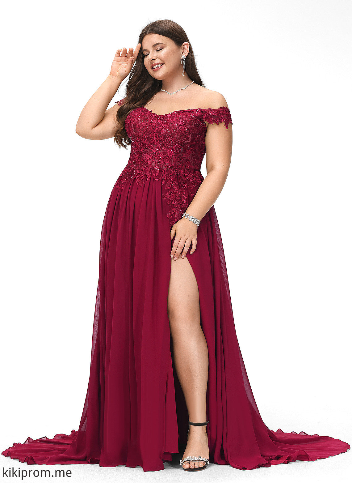 With Prom Dresses Finley Off-the-Shoulder Chiffon Train Sequins Sweep A-Line