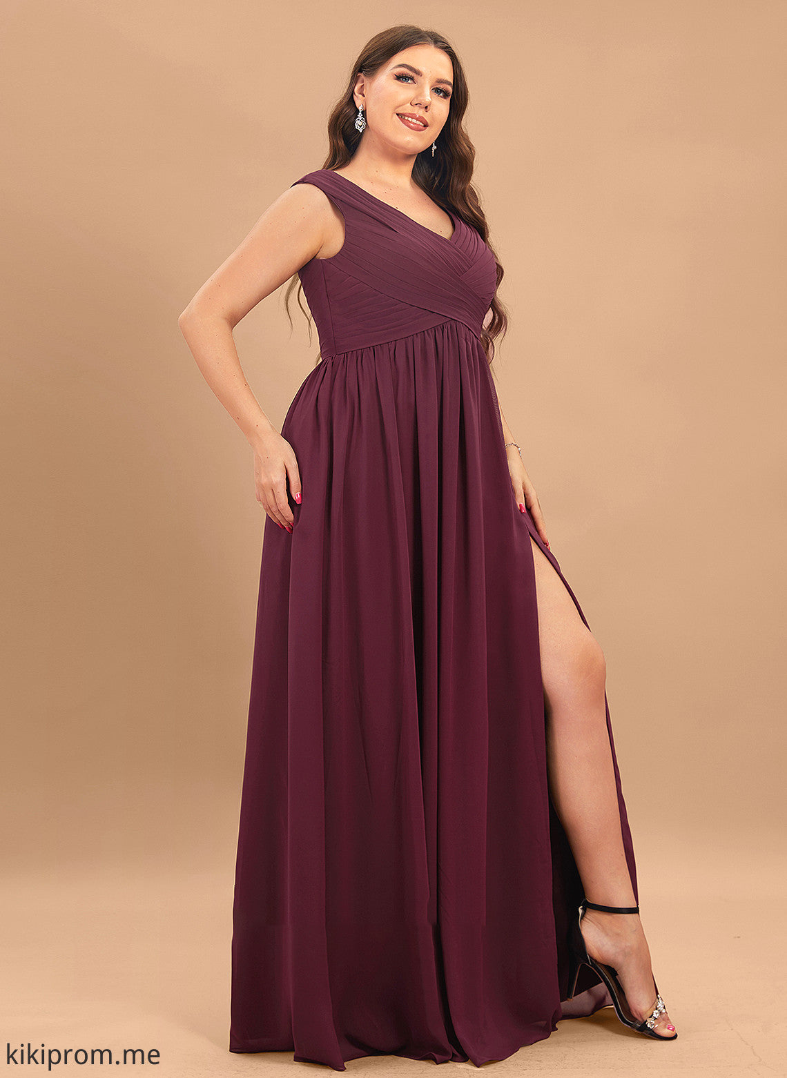 With Ruffle Front Floor-Length Pockets Nan Chiffon Split Off-the-Shoulder Prom Dresses A-Line