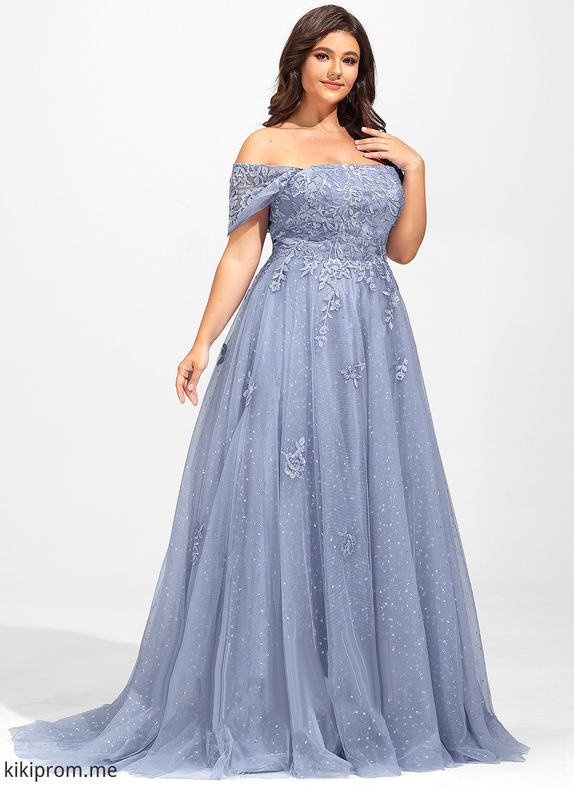 With Off-the-Shoulder Sweep Nancy Lace Train Tulle Sequins Ball-Gown/Princess Prom Dresses