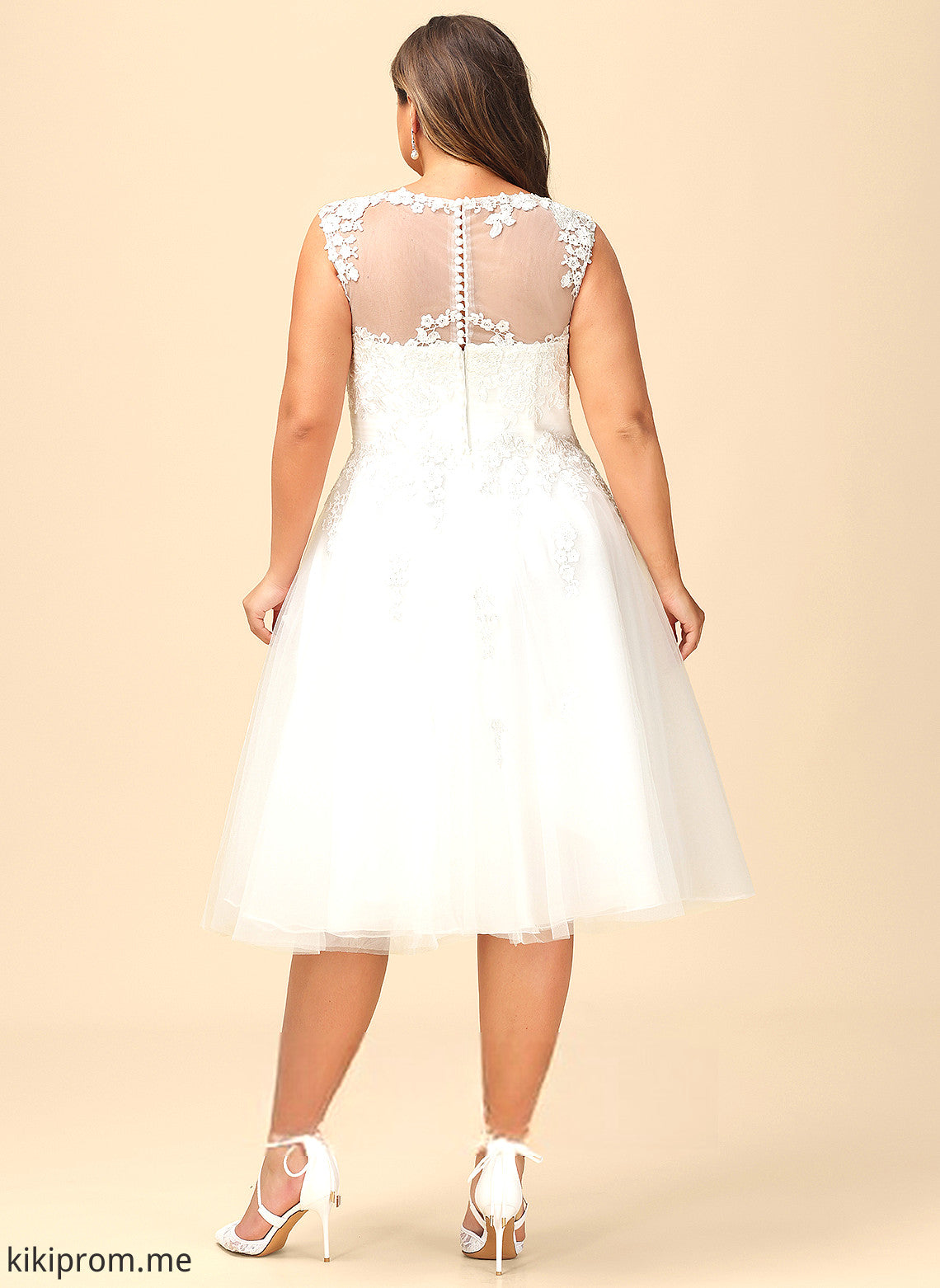 A-Line Wedding Dresses Tulle Lace Diana Dress Illusion Ruffle Wedding With Asymmetrical