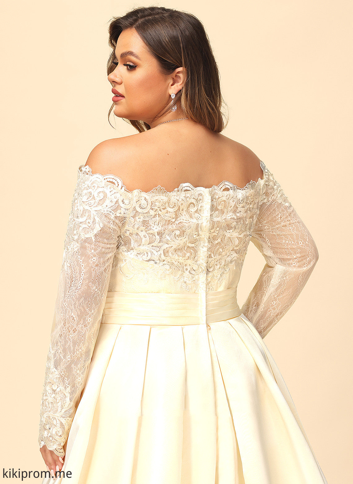 Satin Wedding Dresses With Train Dress Wedding Kaleigh Ball-Gown/Princess Beading Sweep Lace Sequins Off-the-Shoulder