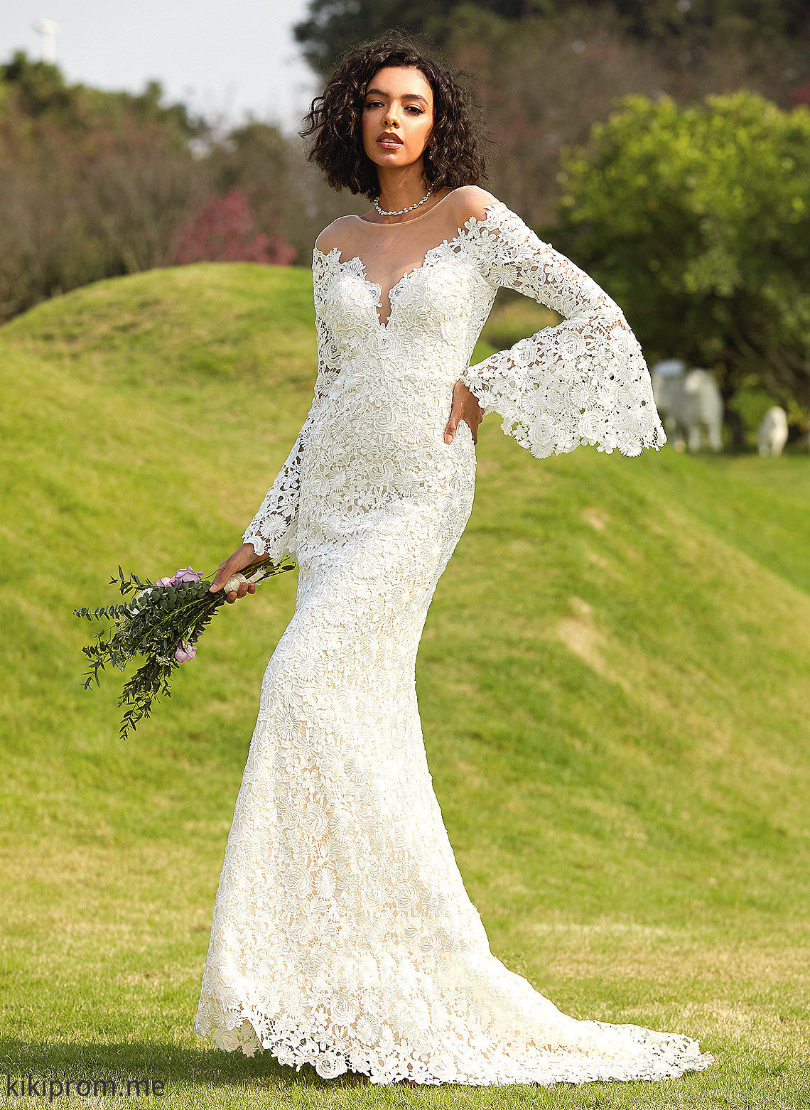 Lace Trumpet/Mermaid Court Train Dress Illusion Wedding Wedding Dresses Shaniya