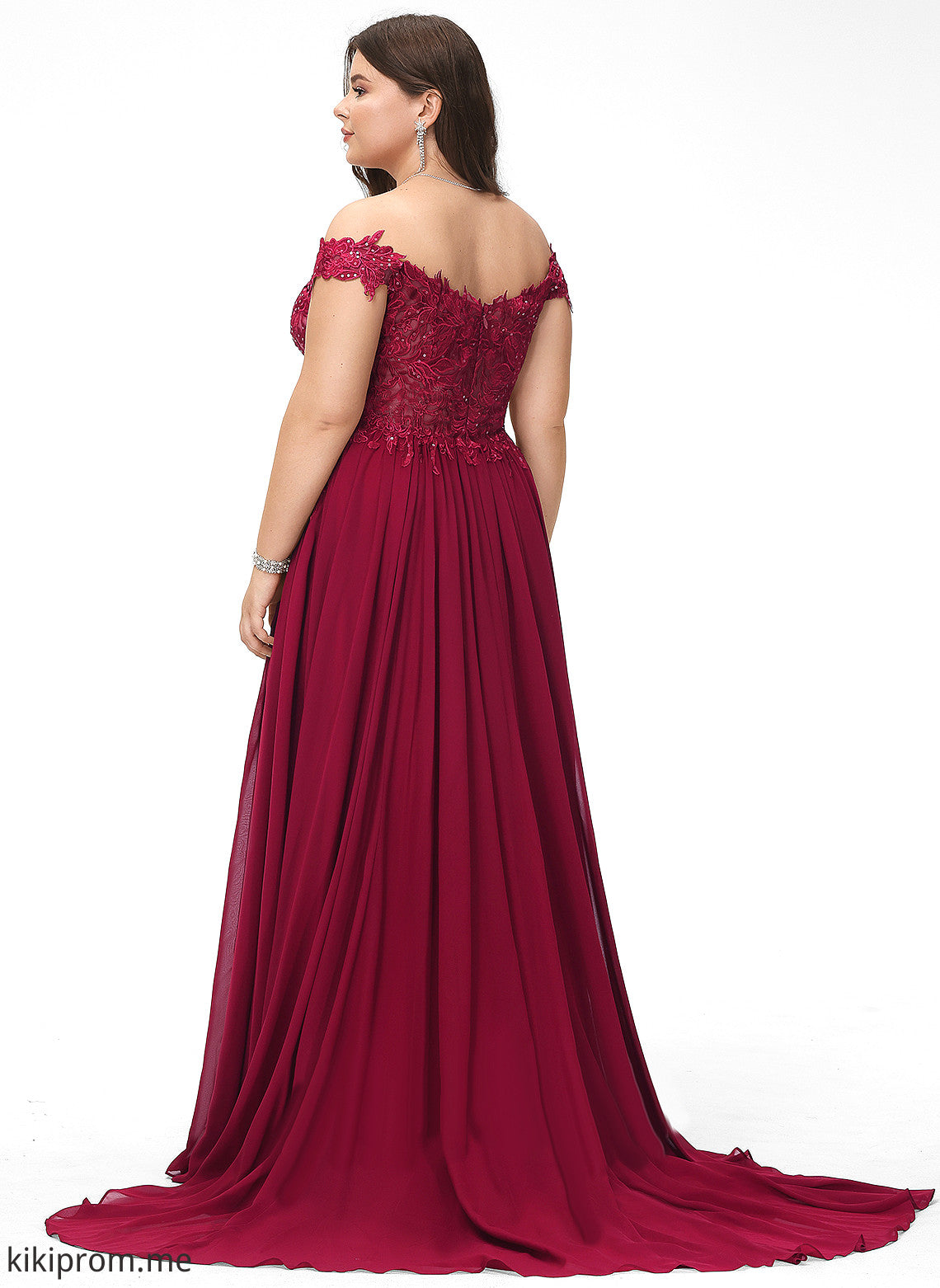 With Lace Off-the-Shoulder Sophia Sweep Chiffon Sequins A-Line Train Prom Dresses