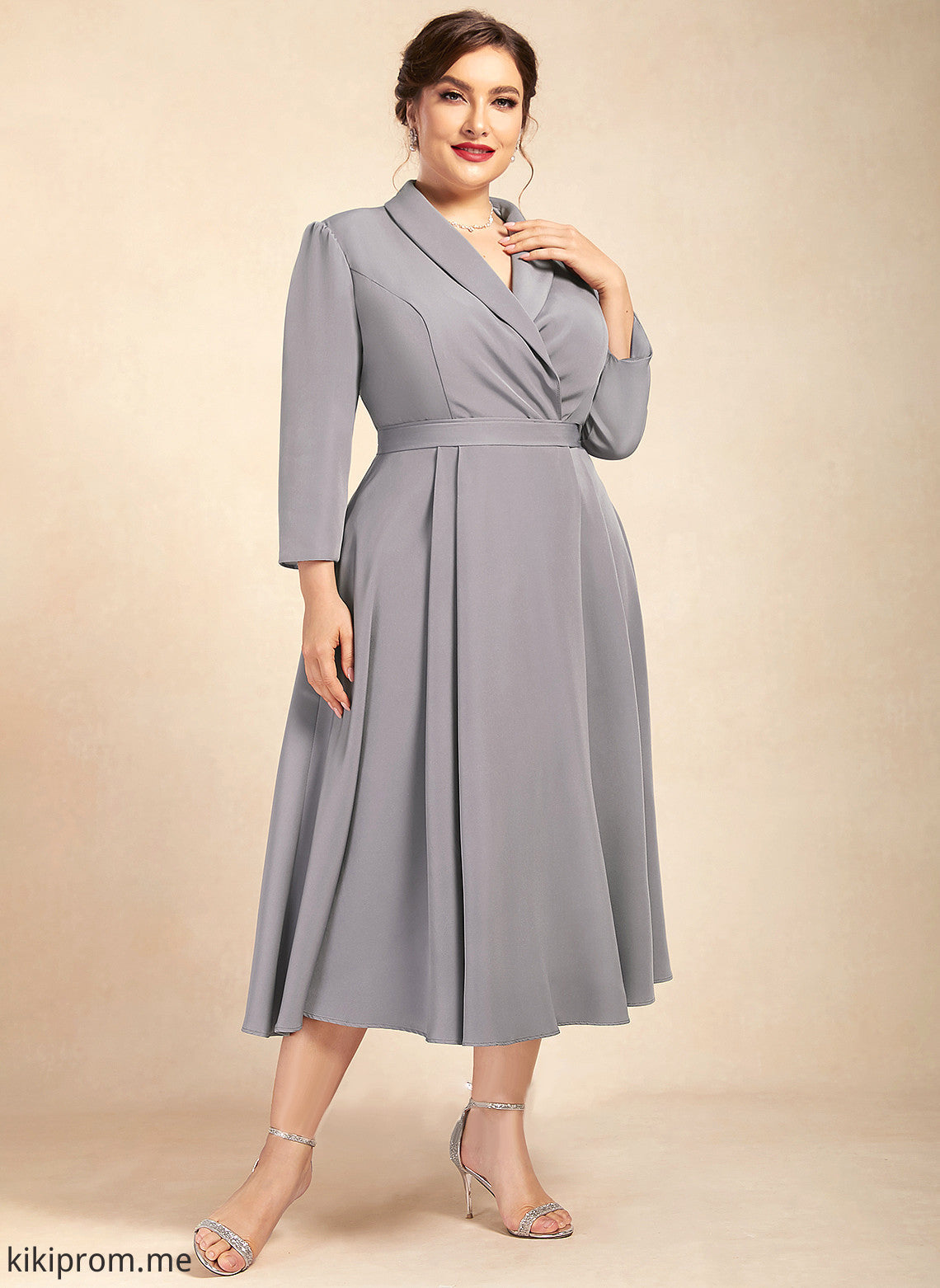 Stretch V-neck of Mother Tea-Length A-Line Haylie Bride Mother of the Bride Dresses Dress the Crepe