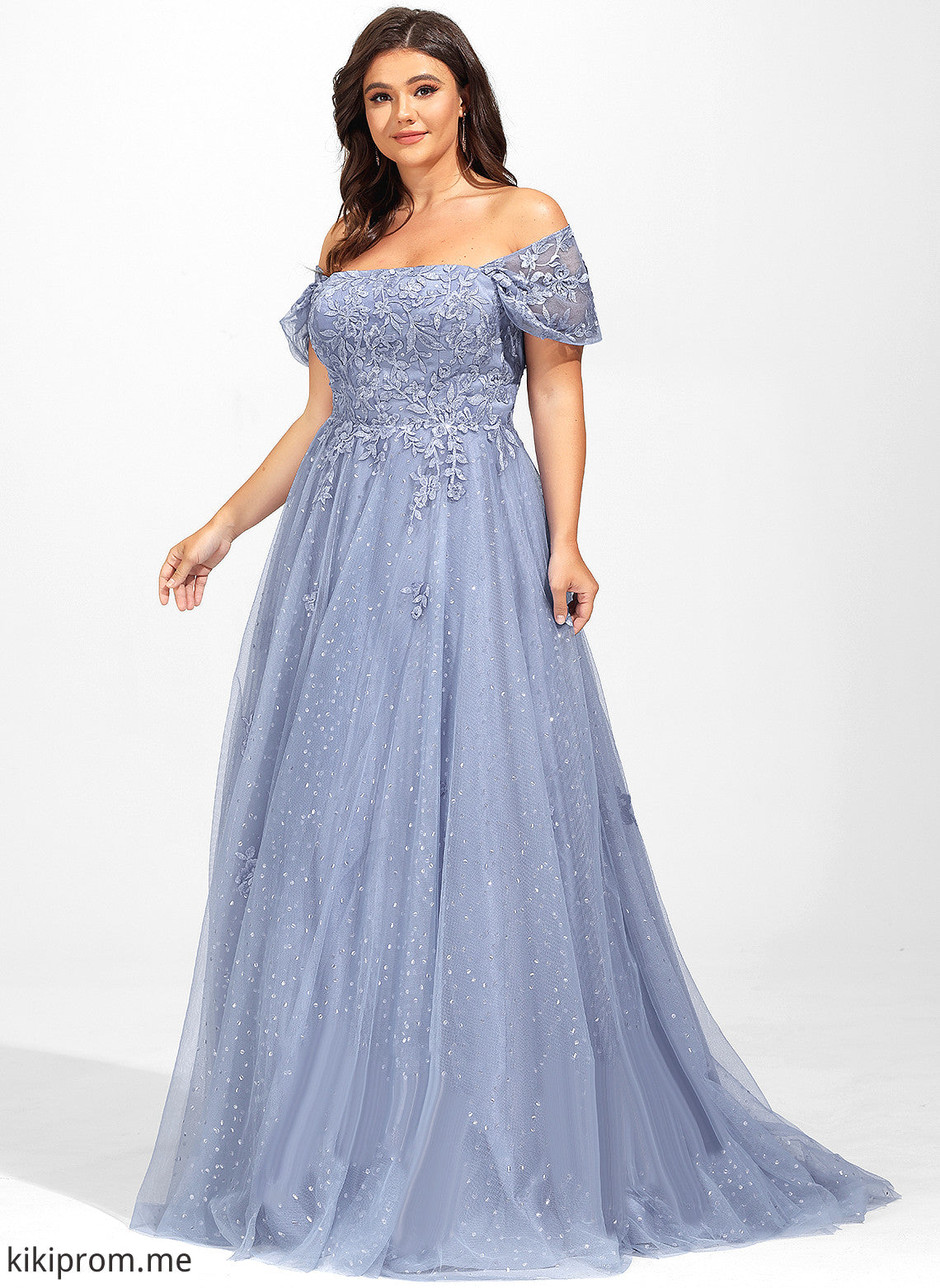 With Off-the-Shoulder Sweep Nancy Lace Train Tulle Sequins Ball-Gown/Princess Prom Dresses