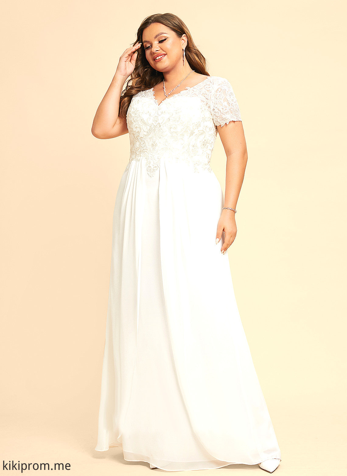 Dress Wedding V-neck With Floor-Length Wedding Dresses Chiffon Lace Ariana A-Line