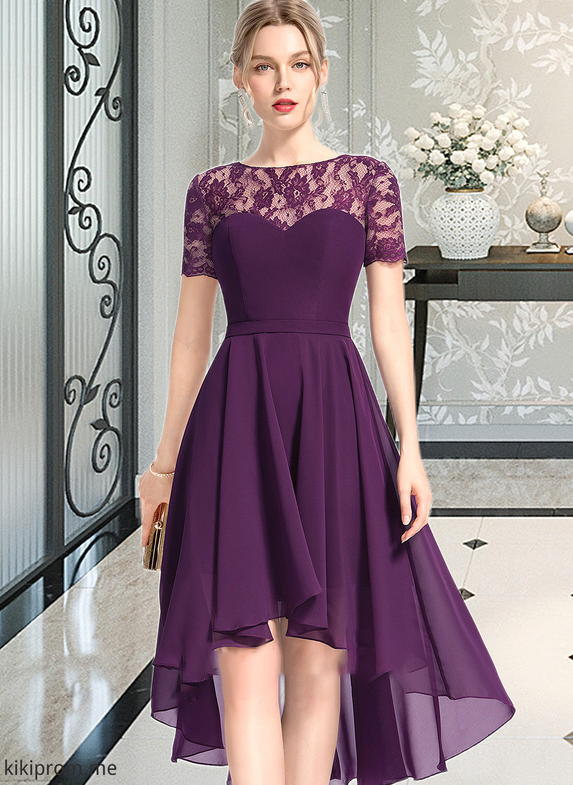 Yuliana A-Line Scoop Neck Asymmetrical Chiffon Bridesmaid Dress STFP0013003