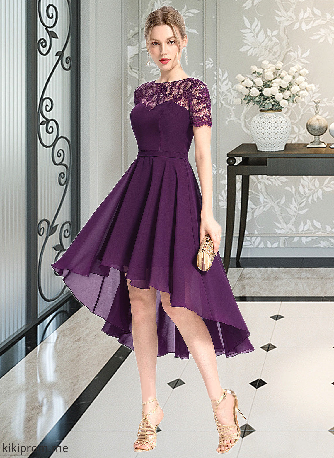 Yuliana A-Line Scoop Neck Asymmetrical Chiffon Bridesmaid Dress STFP0013003