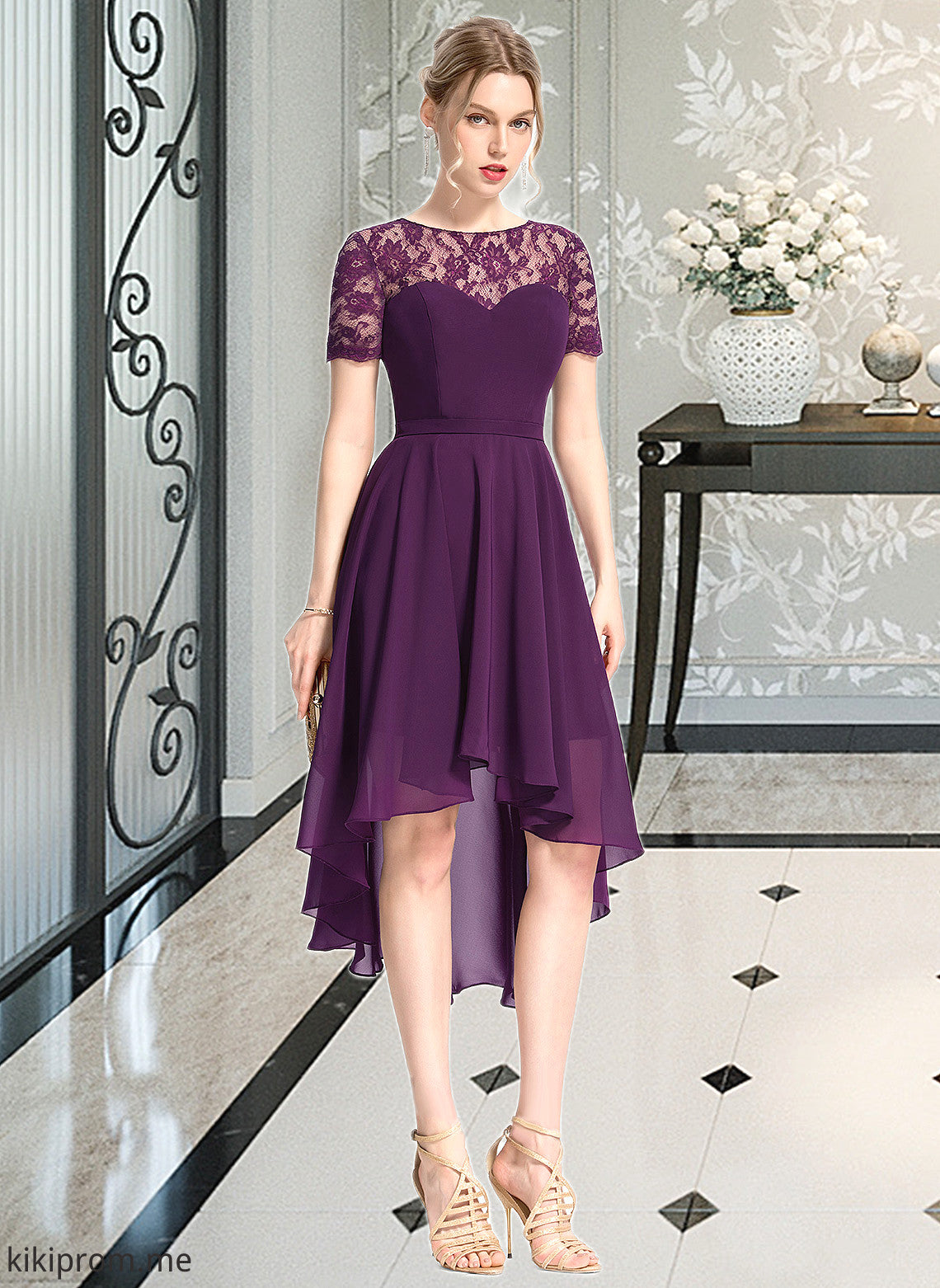 Yuliana A-Line Scoop Neck Asymmetrical Chiffon Bridesmaid Dress STFP0013003