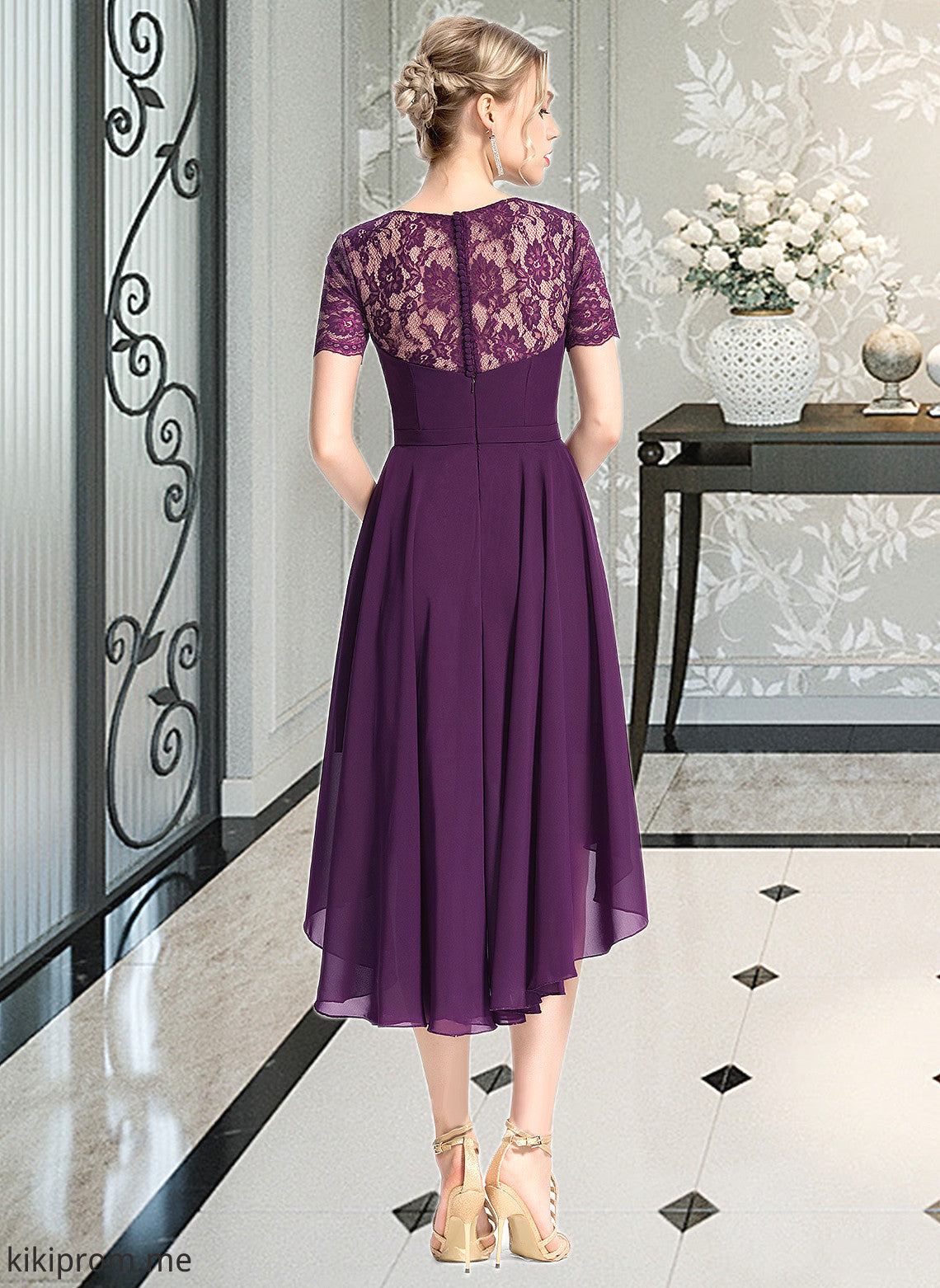 Yuliana A-Line Scoop Neck Asymmetrical Chiffon Bridesmaid Dress STFP0013003