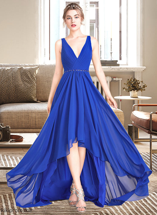 Whitney A-Line V-neck Asymmetrical Chiffon Bridesmaid Dress With Ruffle Beading Sequins STFP0013047