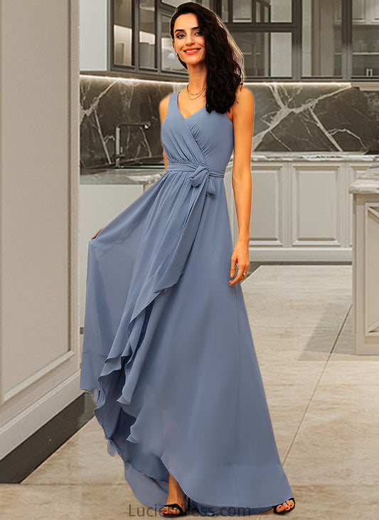 Zaniyah A-LineV-neckAsymmetricalChiffonBridesmaidDressWithRuffleBow(s)#251387 HFP0013061