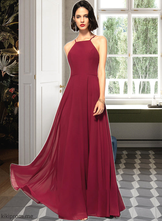 Zaniyah A-Line Scoop Neck Square Neckline Floor-Length Chiffon Bridesmaid Dress STFP0013146