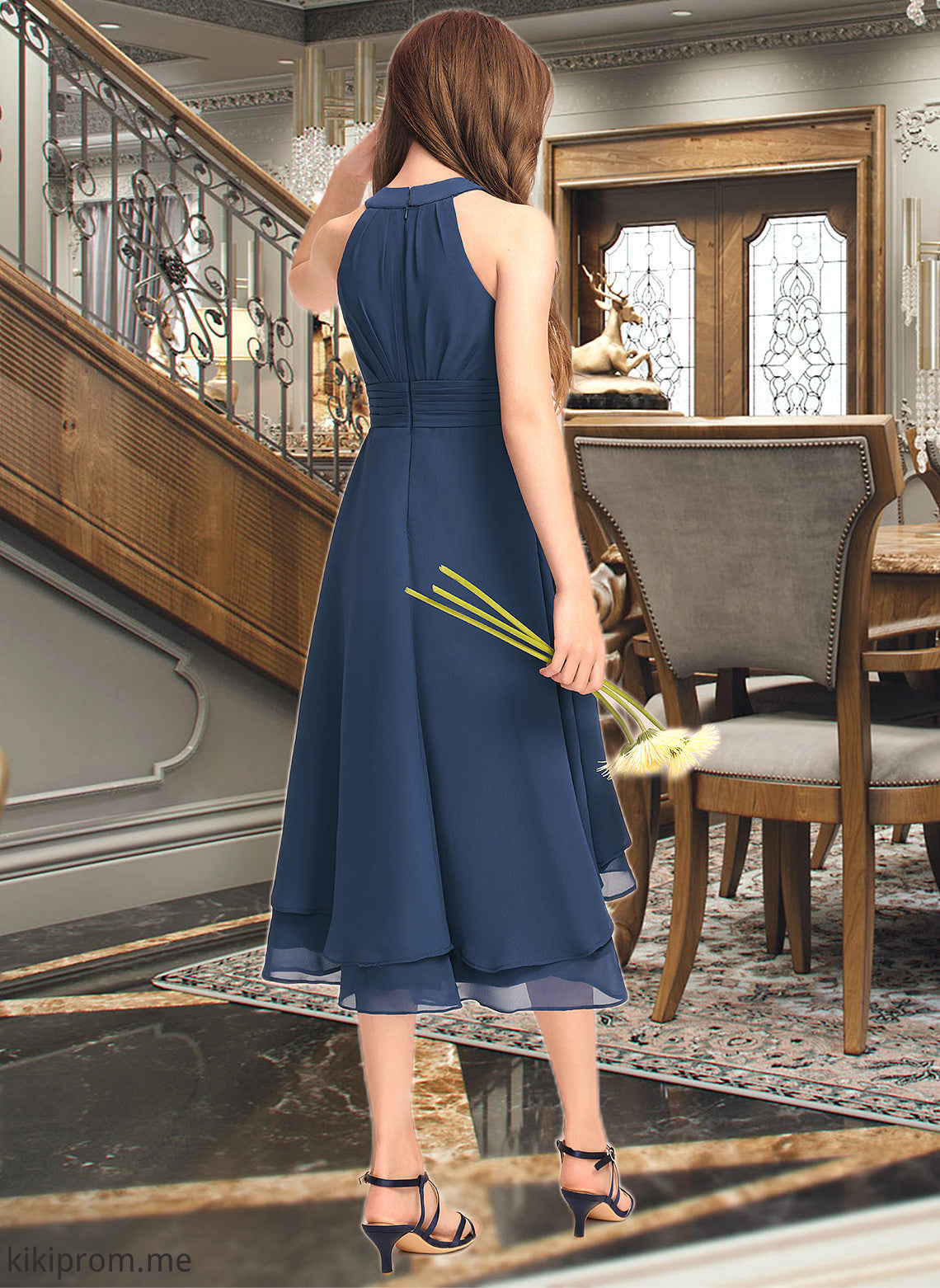 Tessa A-Line Scoop Neck Asymmetrical Chiffon Junior Bridesmaid Dress With Ruffles STFP0013303