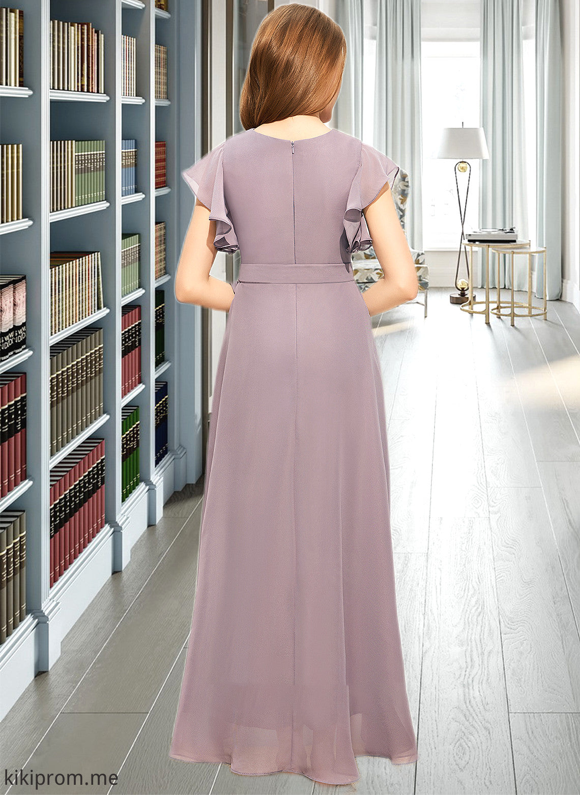 Mara A-Line V-neck Asymmetrical Chiffon Junior Bridesmaid Dress With Ruffle Bow(s) STFP0013315