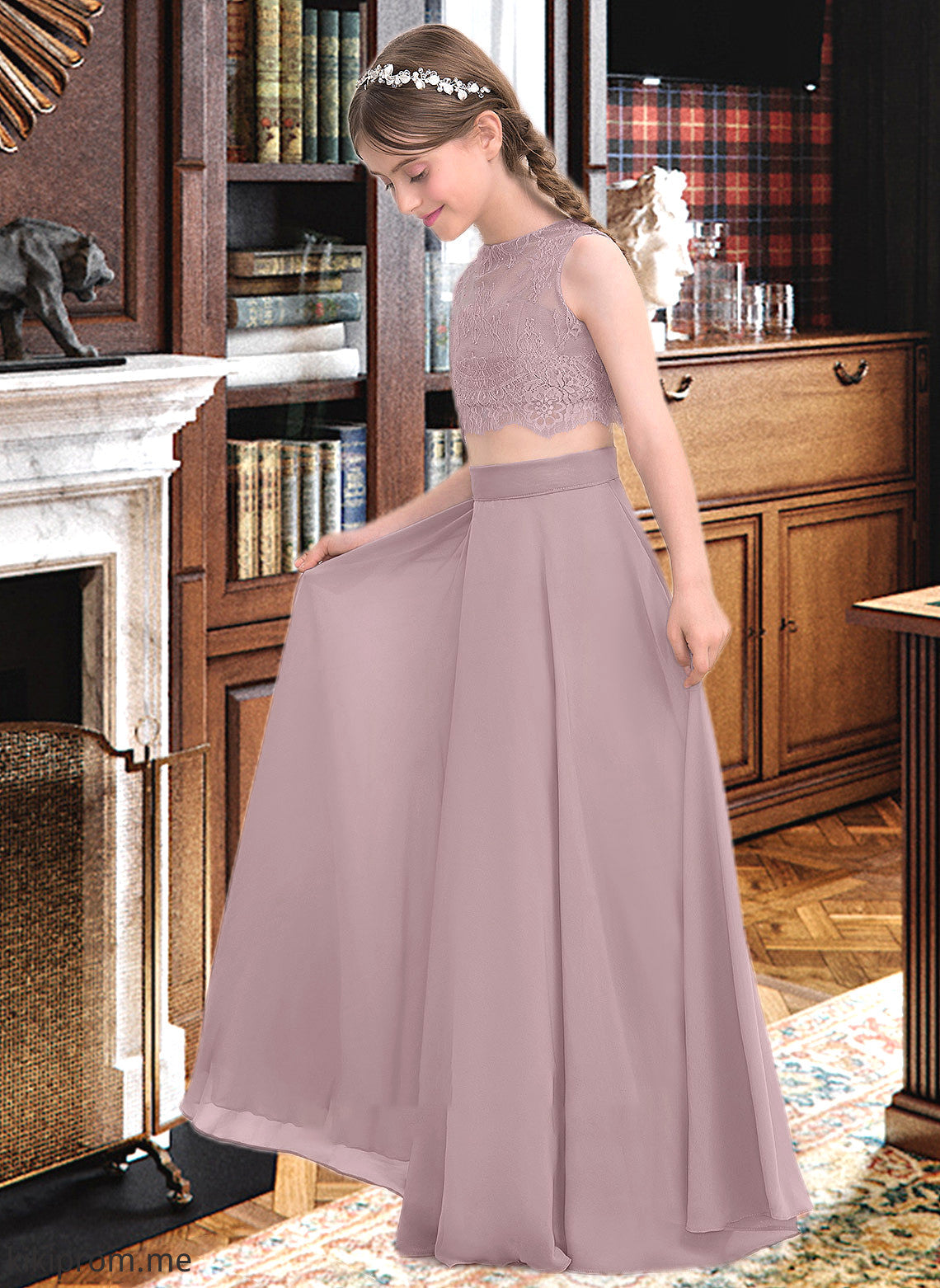 Renata A-Line Scoop Neck Floor-Length Chiffon Junior Bridesmaid Dress STFP0013316