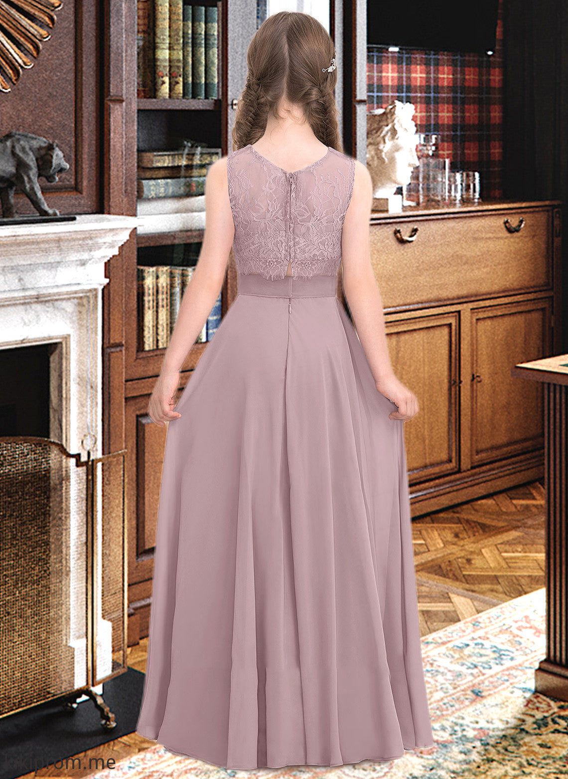 Renata A-Line Scoop Neck Floor-Length Chiffon Junior Bridesmaid Dress STFP0013316