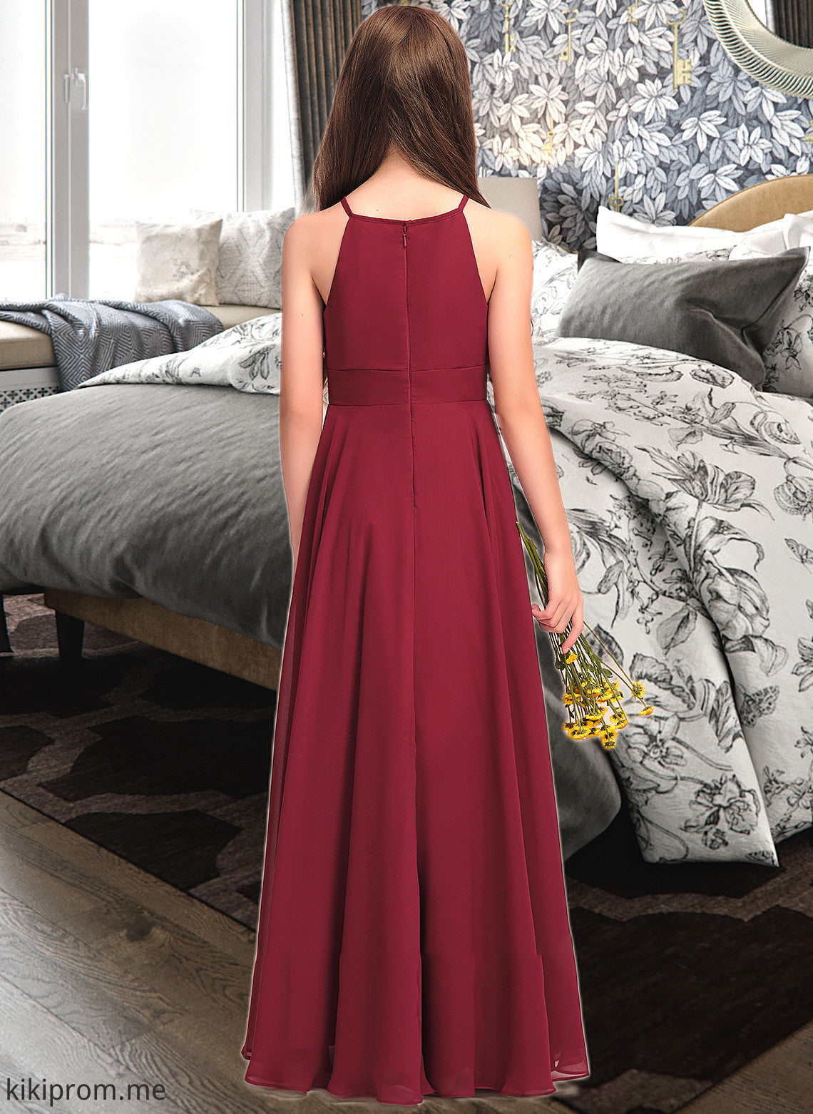 Maryjane A-Line Scoop Neck Floor-Length Chiffon Junior Bridesmaid Dress STFP0013357