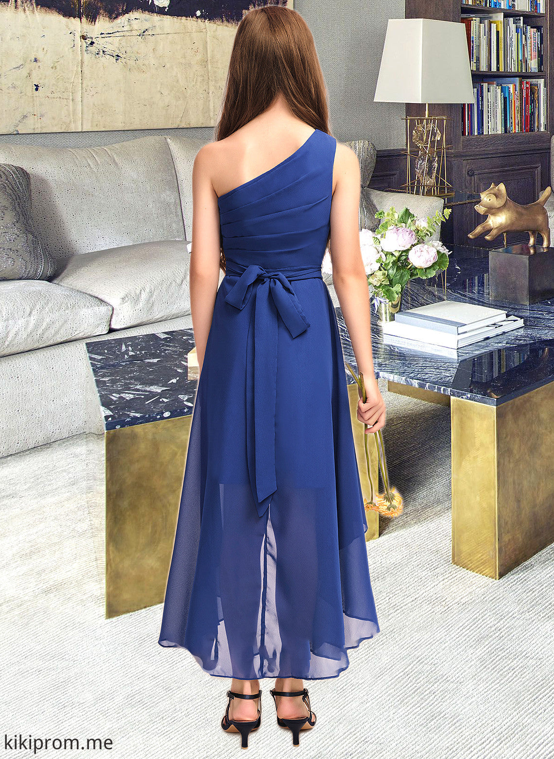 Ali A-Line One-Shoulder Asymmetrical Chiffon Junior Bridesmaid Dress With Bow(s) Ruffles STFP0013363