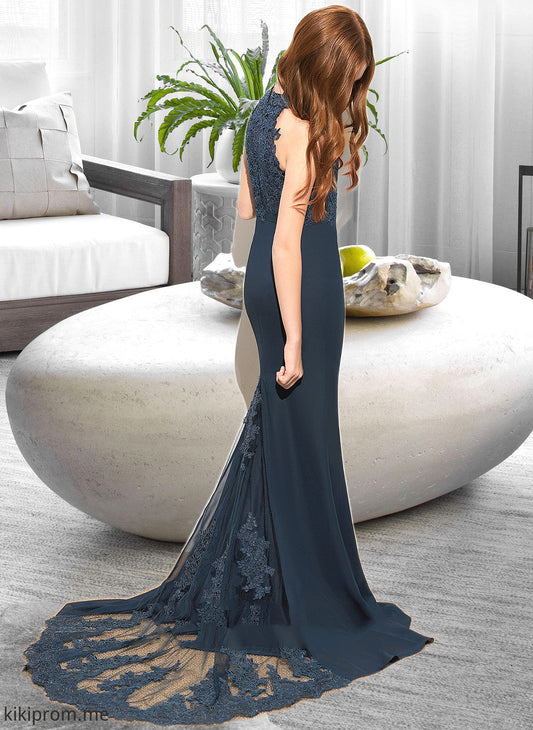 June Trumpet/Mermaid Scoop Neck Sweep Train Chiffon Lace Junior Bridesmaid Dress STFP0013364