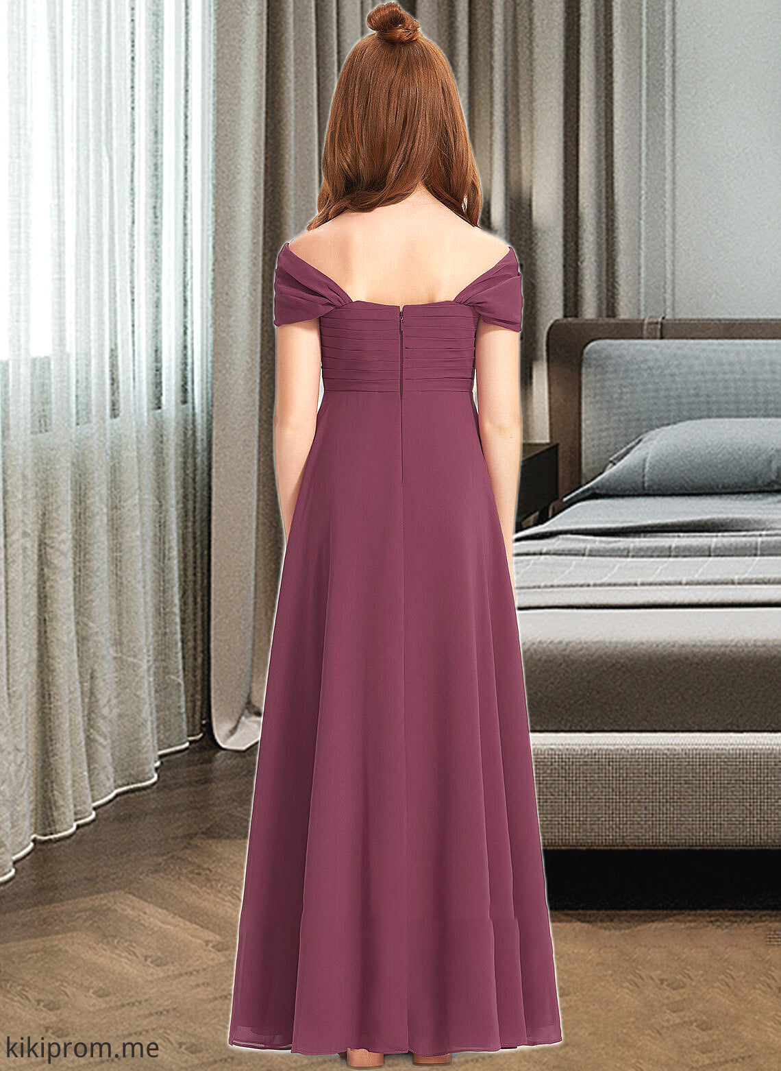 Lilith A-Line Off-the-Shoulder Floor-Length Chiffon Junior Bridesmaid Dress With Ruffle STFP0013376