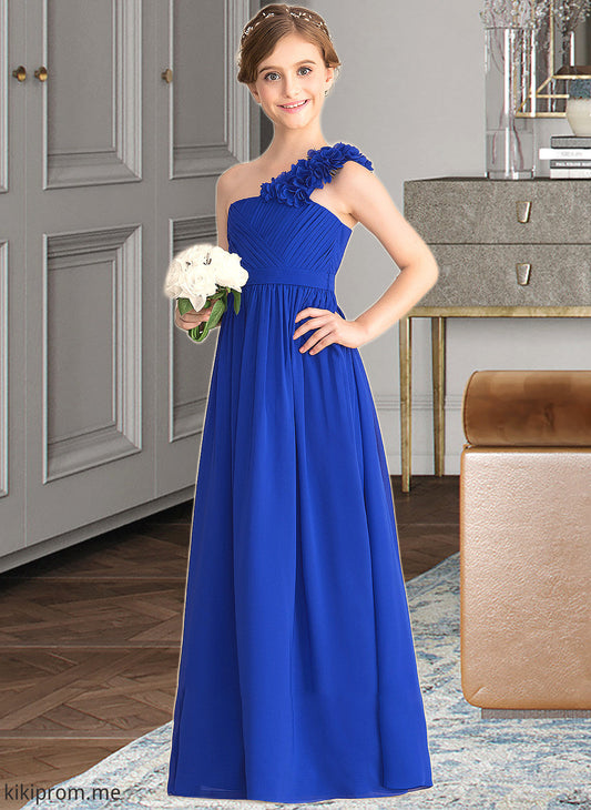 Micah A-Line One-Shoulder Floor-Length Chiffon Junior Bridesmaid Dress With Ruffle Flower(s) STFP0013393