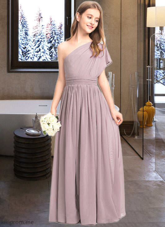 London A-Line One-Shoulder Floor-Length Chiffon Junior Bridesmaid Dress With Ruffle STFP0013400