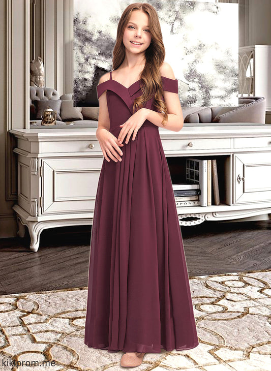 Deborah A-Line Off-the-Shoulder Floor-Length Chiffon Junior Bridesmaid Dress STFP0013408