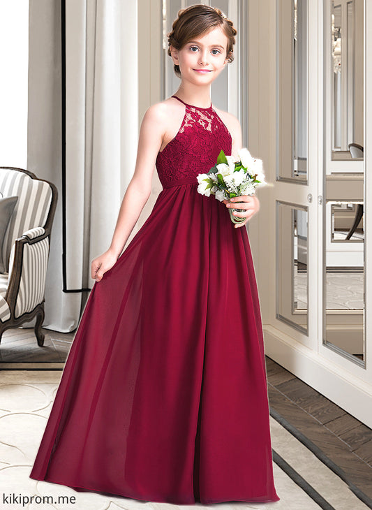 Makena A-Line Scoop Neck Floor-Length Chiffon Junior Bridesmaid Dress STFP0013412