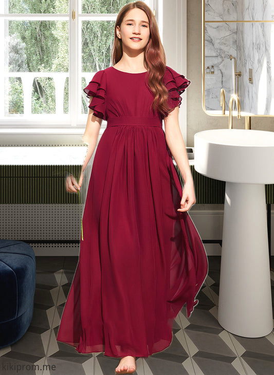 Tessa A-Line Scoop Neck Floor-Length Chiffon Junior Bridesmaid Dress With Cascading Ruffles STFP0013417