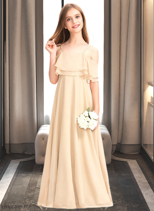 Hannah A-Line Off-the-Shoulder Floor-Length Chiffon Junior Bridesmaid Dress With Cascading Ruffles STFP0013419