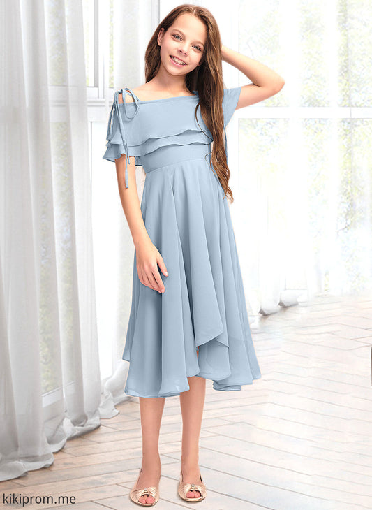 Cecilia A-Line Off-the-Shoulder Asymmetrical Chiffon Junior Bridesmaid Dress With Cascading Ruffles STFP0013420