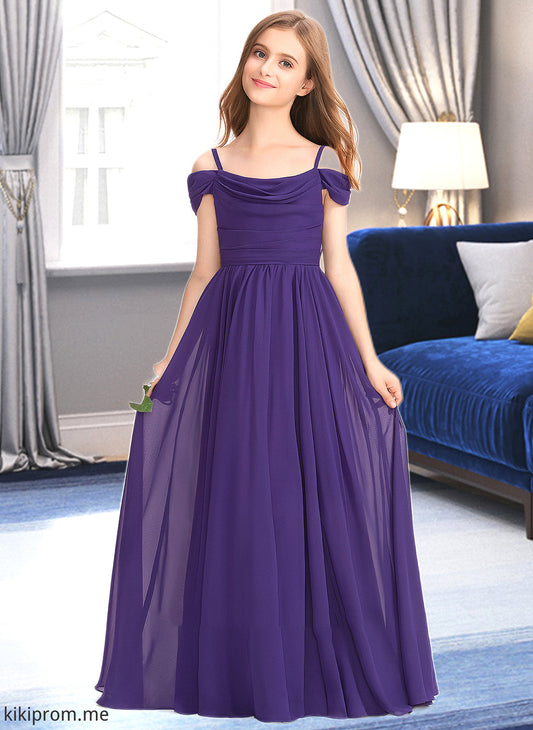 Lois A-Line Off-the-Shoulder Floor-Length Chiffon Junior Bridesmaid Dress With Ruffle STFP0013421