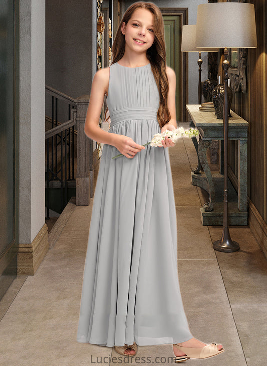 Ximena A-Line Scoop Neck Floor-Length Chiffon Junior Bridesmaid Dress With Ruffle Bow(s) HFP0013483