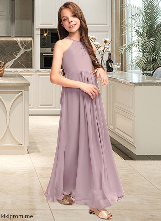 Zariah A-Line Scoop Neck Floor-Length Chiffon Junior Bridesmaid Dress With Cascading Ruffles STFP0013492