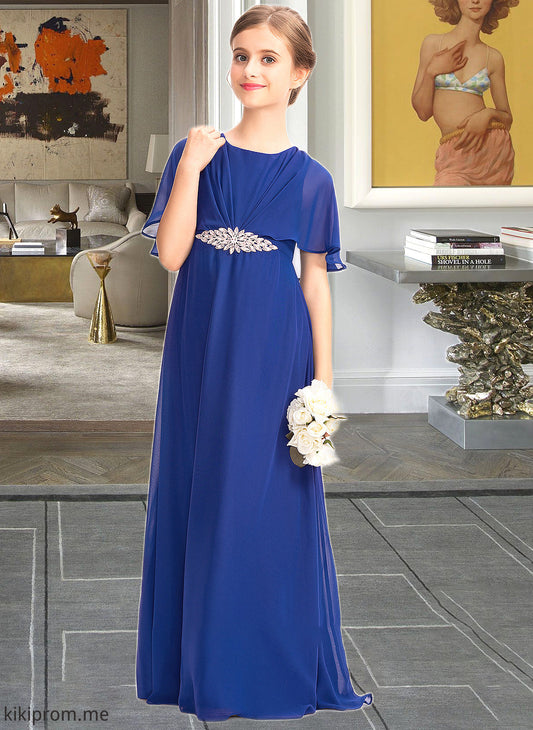 Willow A-Line Scoop Neck Floor-Length Chiffon Junior Bridesmaid Dress With Ruffle Beading STFP0013560