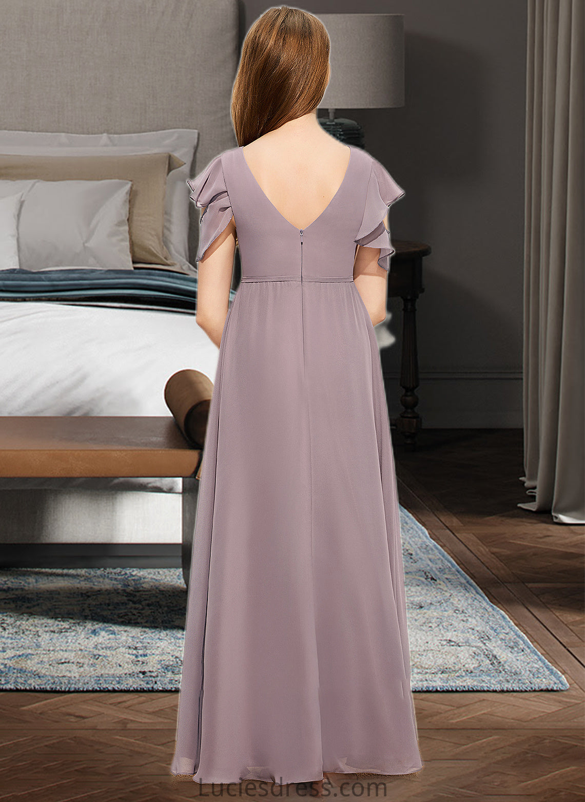 Yesenia A-Line Scoop Neck Floor-Length Chiffon Junior Bridesmaid Dress With Cascading Ruffles HFP0013649