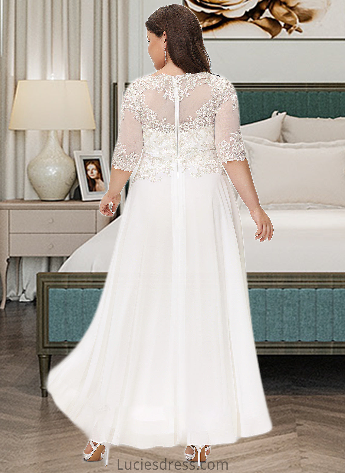 Xiomara A-Line Scoop Neck Asymmetrical Chiffon Wedding Dress With Beading Sequins HFP0013686