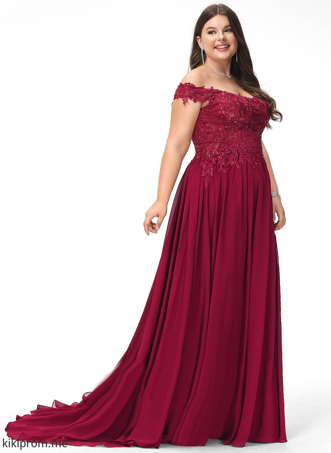 With Prom Dresses Finley Off-the-Shoulder Chiffon Train Sequins Sweep A-Line