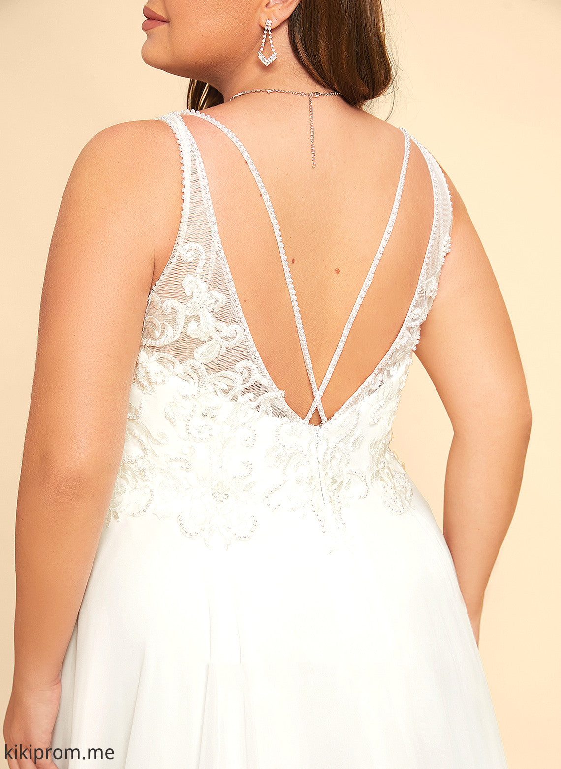 Beading Lace With Wedding Wedding Dresses Chiffon Dress Sweep A-Line Split Chelsea V-neck Front Train Sequins