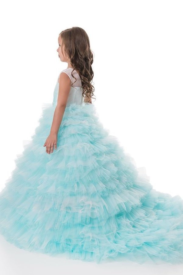 2024 Tulle V Neck With Beading Flower Girl Dresses A Line PRZKR41M