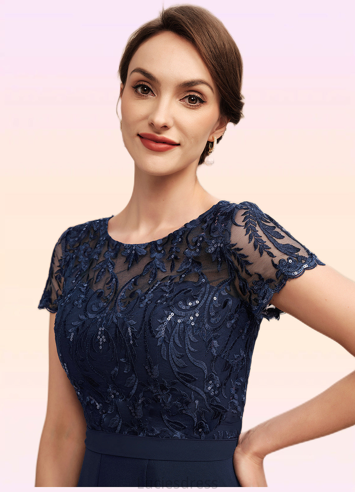 Brooklyn A-Line Scoop Neck Asymmetrical Chiffon Lace Mother of the Bride Dress With Sequins Bow(s) Cascading Ruffles HF126P0014530