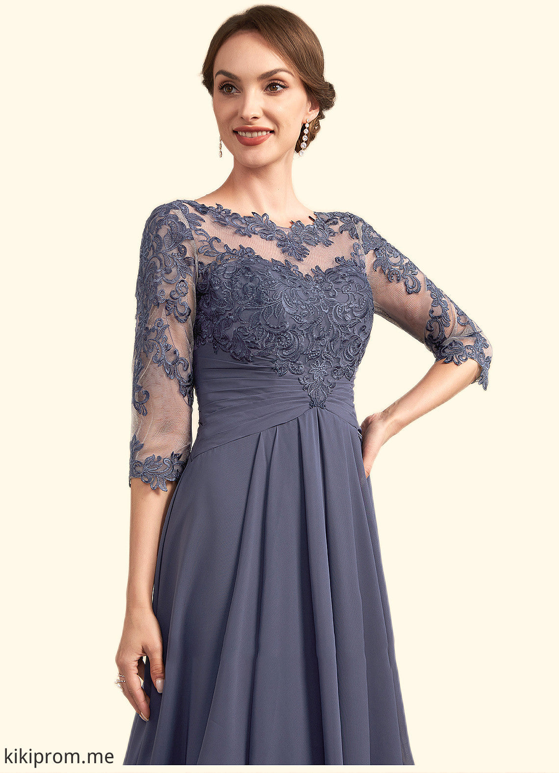 Jaida A-Line Scoop Neck Asymmetrical Chiffon Lace Mother of the Bride Dress With Ruffle STF126P0014531