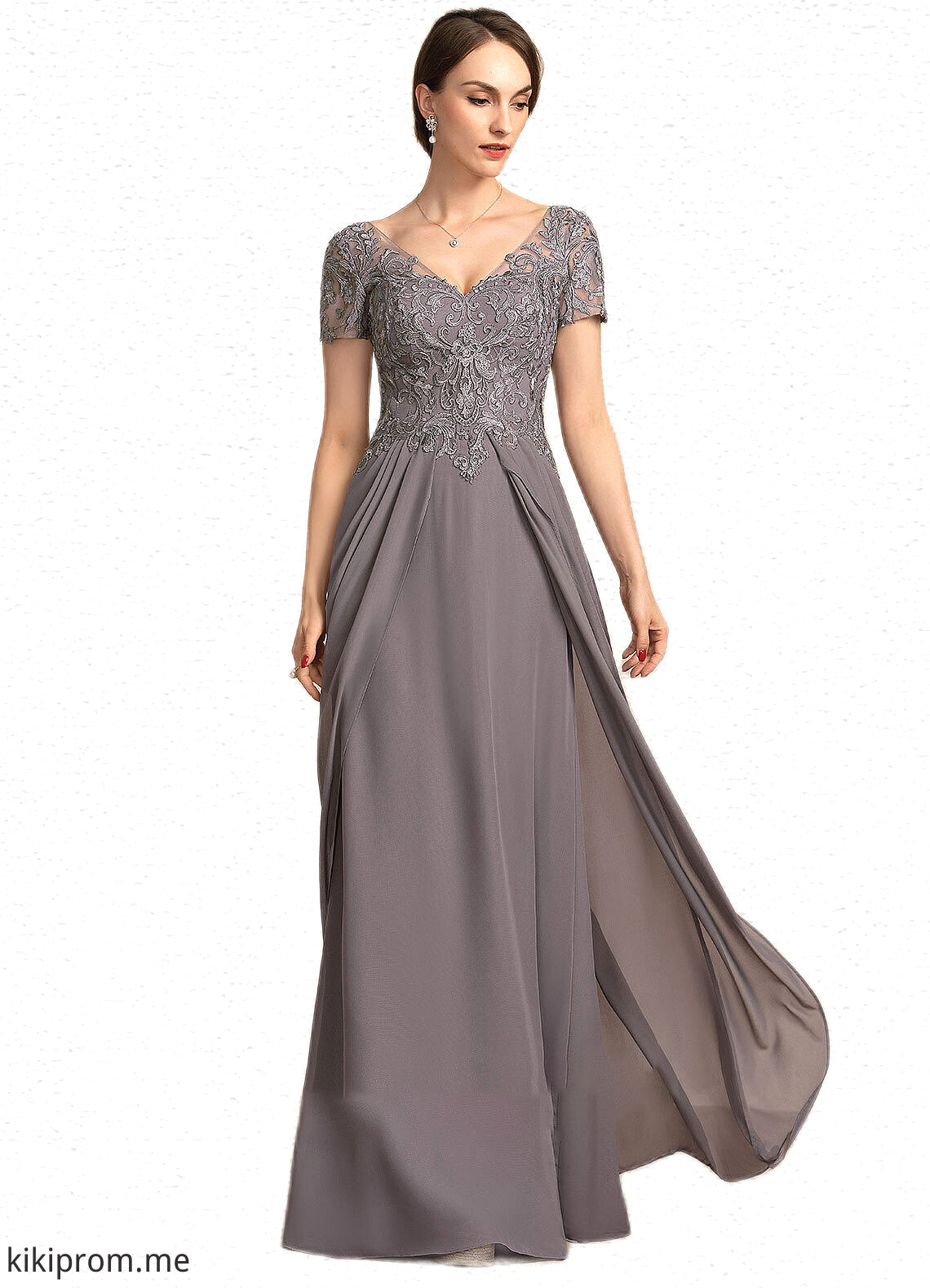 Kaliyah A-line V-Neck Floor-Length Chiffon Lace Mother of the Bride Dress STF126P0014532